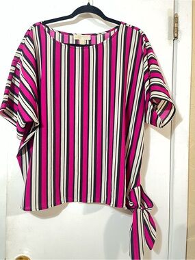 Michael Kors Women's L Oversized Striped Tie-Hem Blouse.